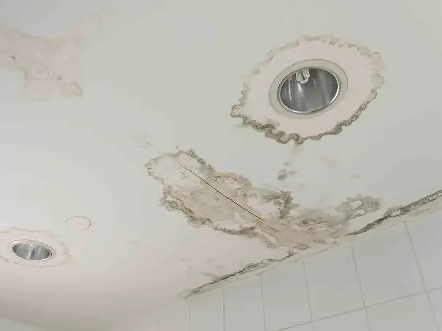 Rainwater getting in under the roof where it meets the ceiling during a storm